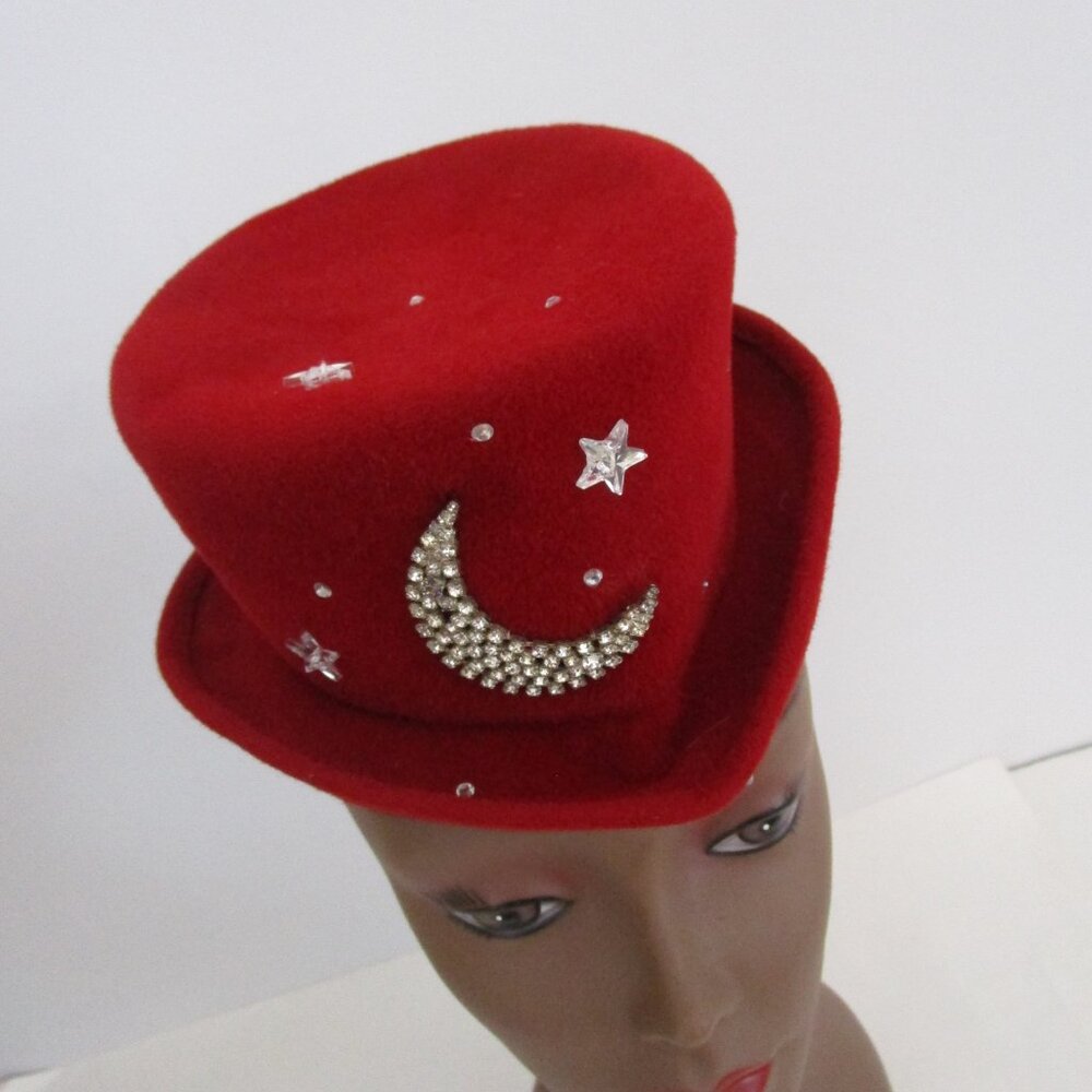 Rhinestone Stars Moon Felt Mini Top Hat Art Deco Derby Church
